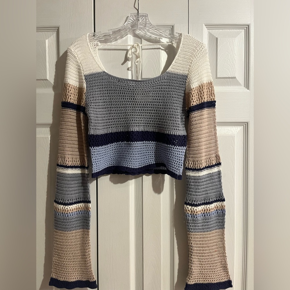 Altar'd State Blue and Gray Crochet Sweater